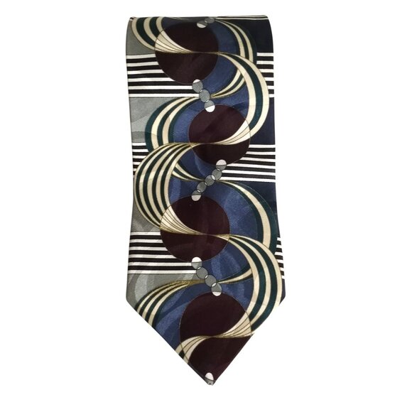 Screenplay by Martin Wong Geometric Swirl 100% Silk Neck Tie Made in USA - Picture 1 of 6